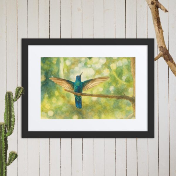 Framed poster, watercolor hummenbirds 03